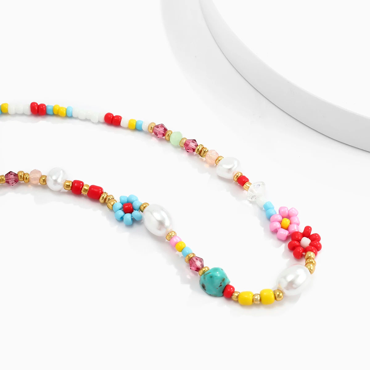 Preppy Aesthetic Beaded Flower Necklace