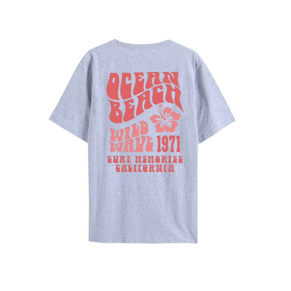 Ocean Beach Preppy Coconut Girl Aesthetic Hibiscus Graphic Tee