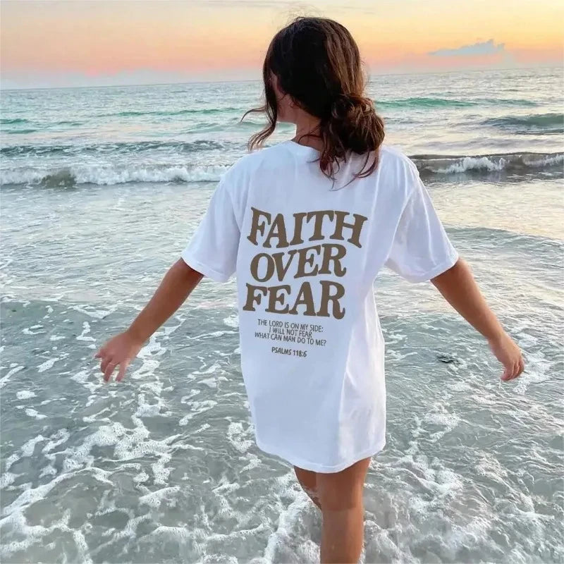 Faith Over Fear Preppy Aesthetic Christian Summer Graphic T-shirt