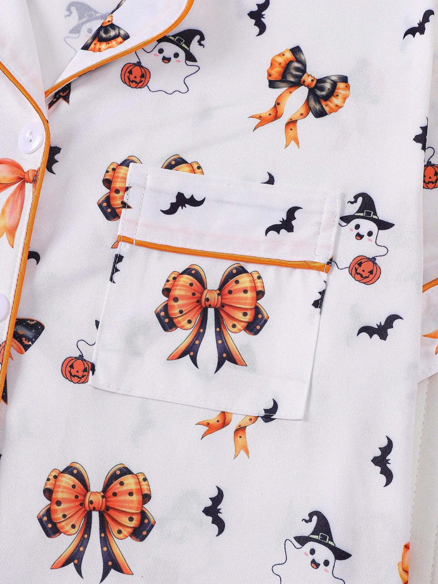 Preppy Aesthetic Halloween Ghost Bow Pajama Set