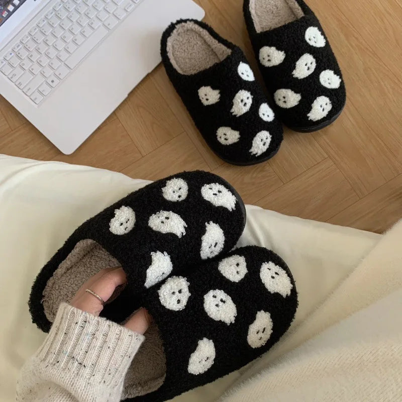 Halloween Preppy Aesthetic Spooky Ghost Cozy Slippers