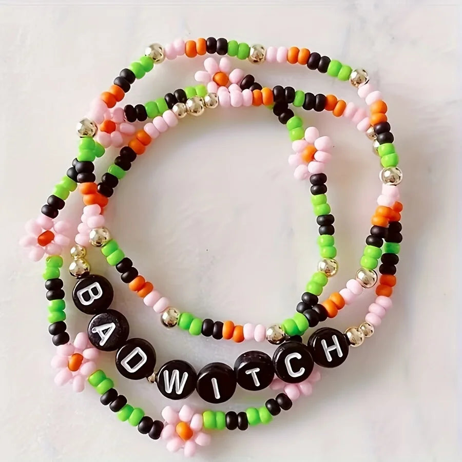 Halloween Preppy Aesthetic Beaded Friendship Bracelets 3pcs/set