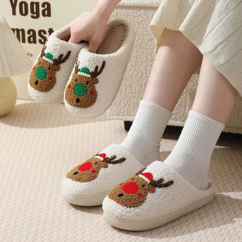 Preppy Aesthetic Christmas Reindeer Holiday Cozy Slippers