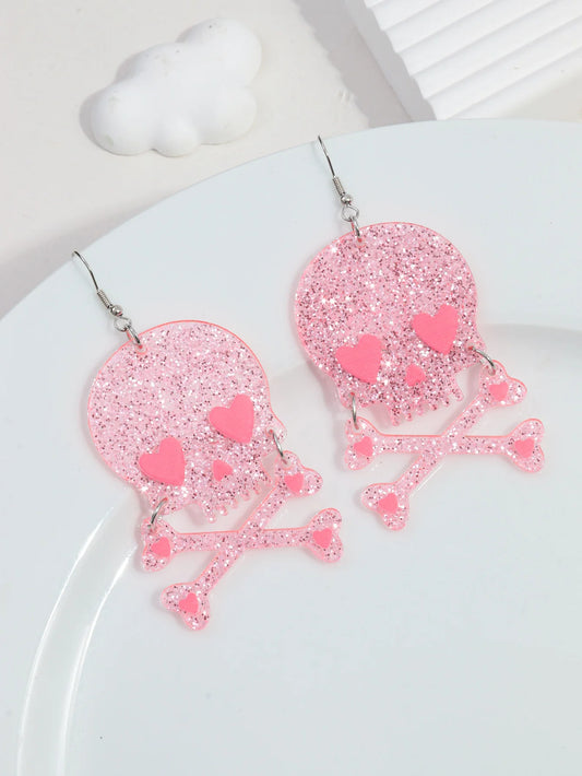 Halloween Pink Skull Heart Preppy Aesthetic Jewelry Earrings