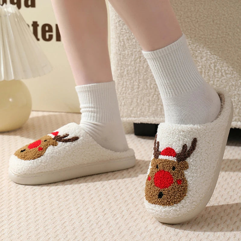 Preppy Aesthetic Christmas Reindeer Holiday Cozy Slippers