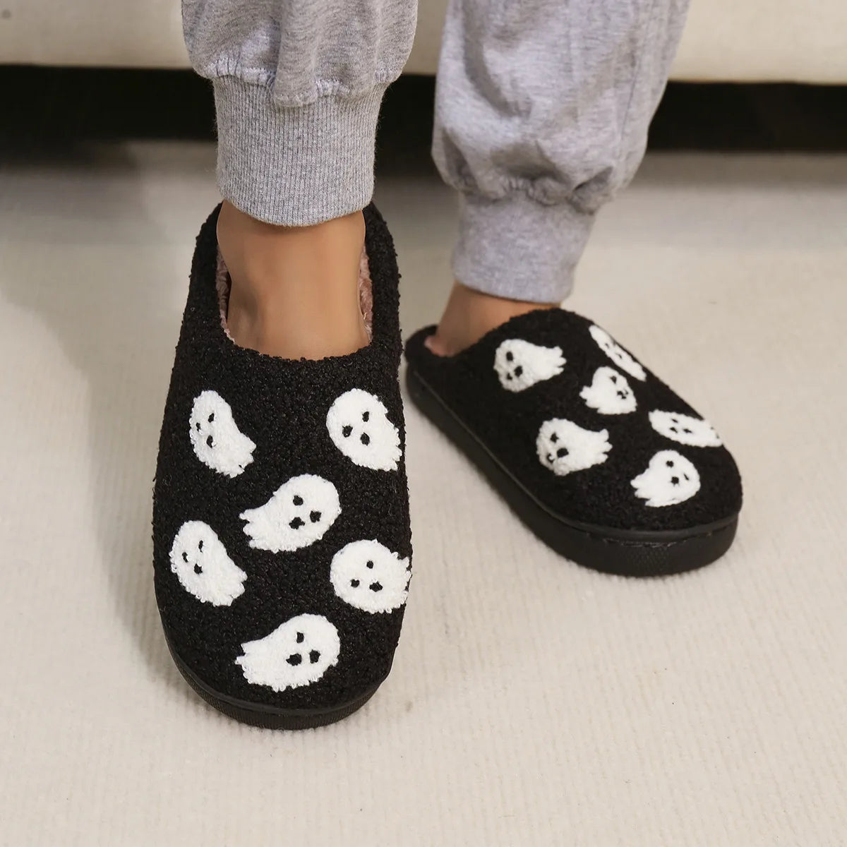 Halloween Preppy Aesthetic Spooky Ghost Cozy Slippers