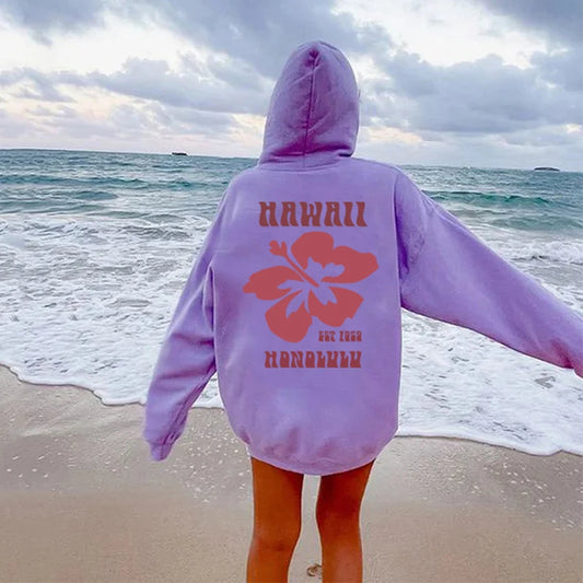 Honolulu Hawaii Hibiscus Flower Preppy Aesthetic Summer Beach Hoodie