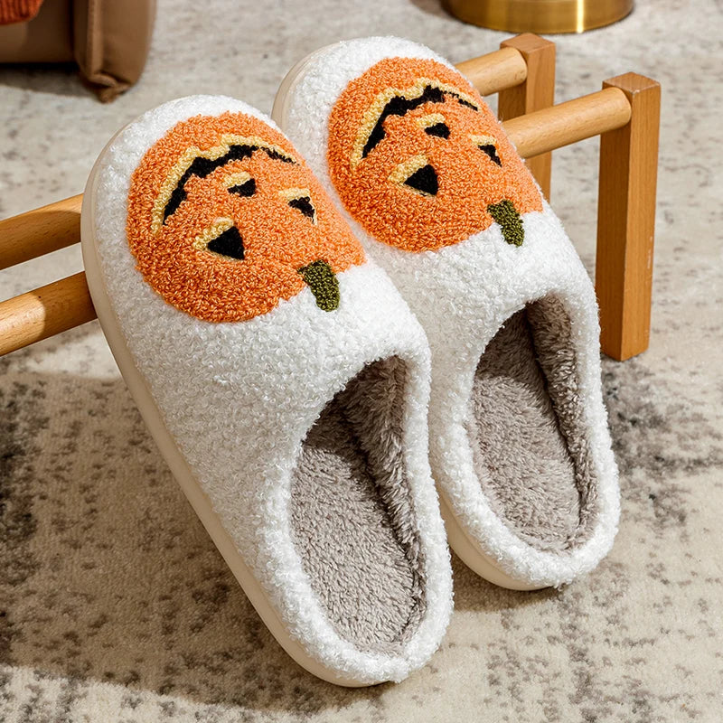Preppy Aesthetic Pumpkin Halloween Cozy Slippers