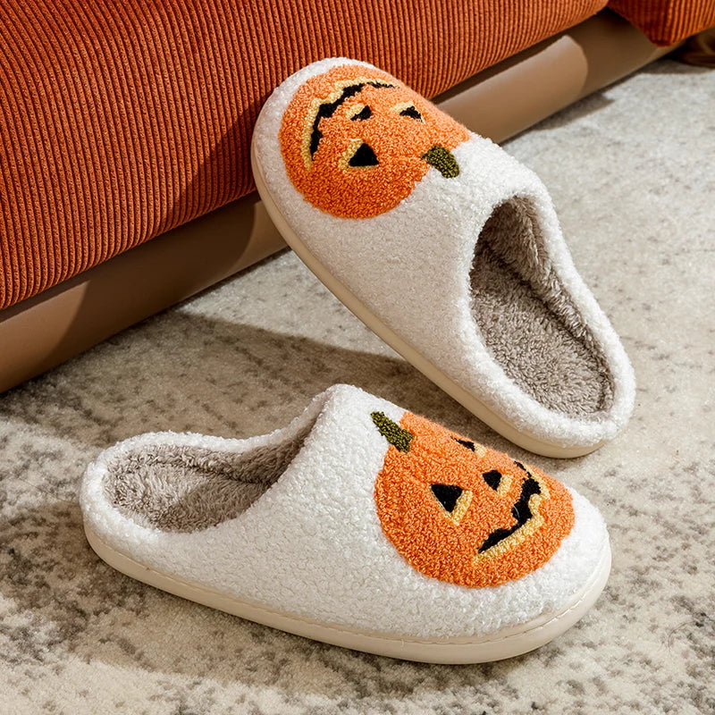 Preppy Aesthetic Pumpkin Halloween Cozy Slippers