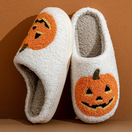 Preppy Aesthetic Pumpkin Halloween Cozy Slippers
