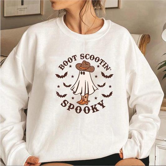 Boot Scootin Spooky Preppy Aesthetic Cowgirl Ghost Halloween Crewneck Sweatshirt