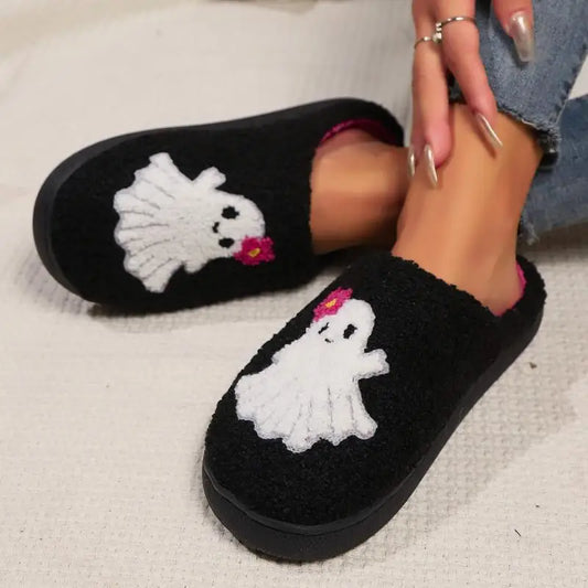 Preppy Aesthetic Halloween Ghost Flower Cozy Slippers