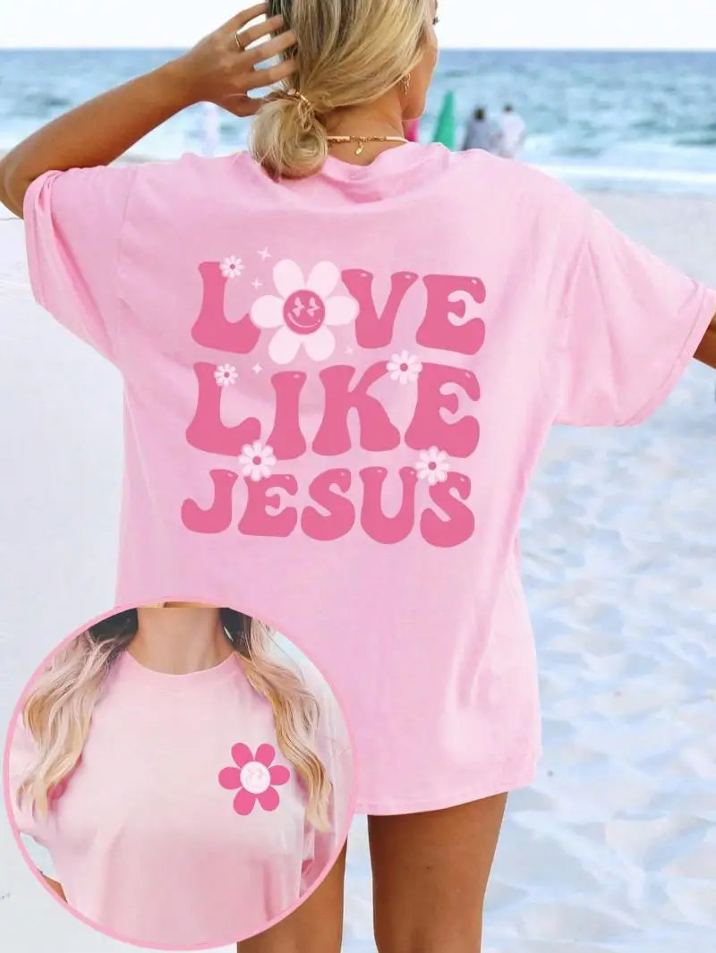 Love Like Jesus Preppy Aesthetic Smiley Face Flower Graphic T-shirt