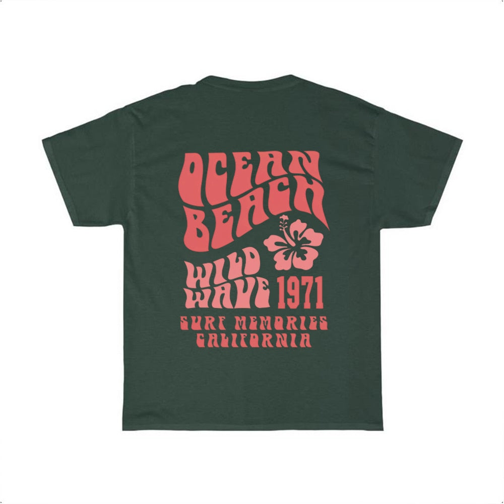 Ocean Beach Preppy Coconut Girl Aesthetic Hibiscus Graphic Tee