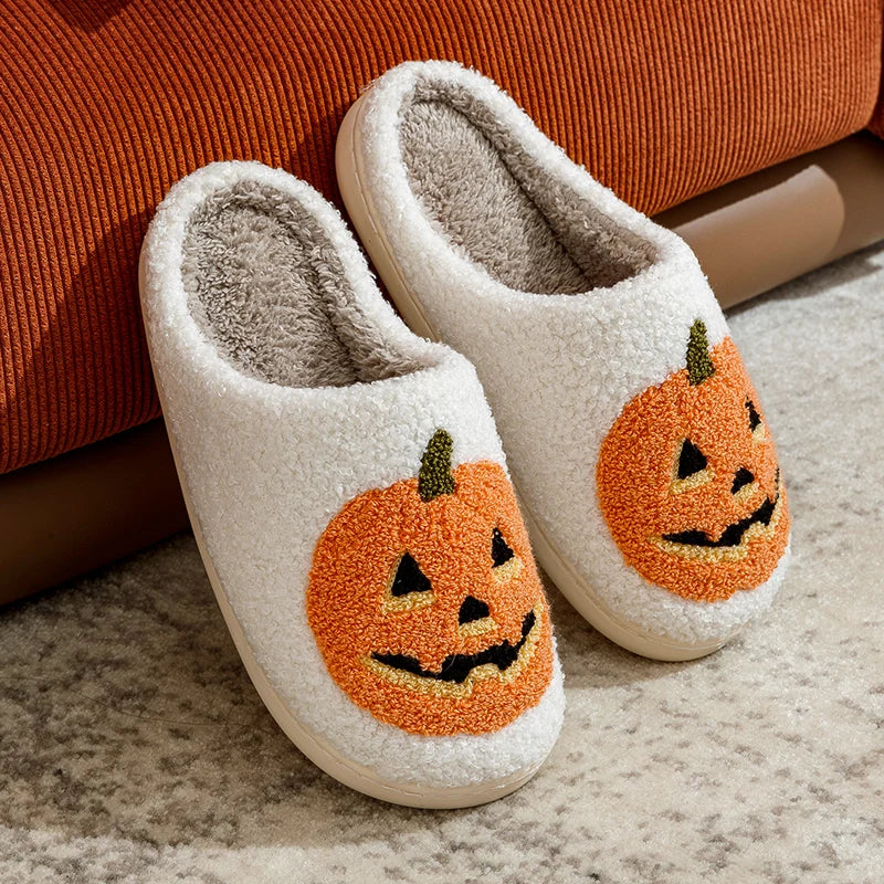 Preppy Aesthetic Pumpkin Halloween Cozy Slippers