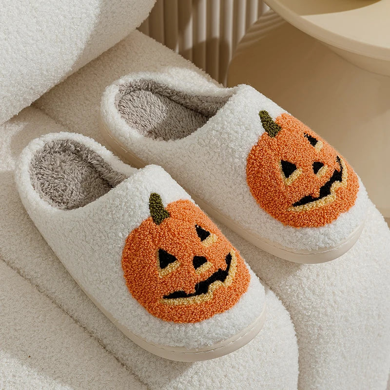 Preppy Aesthetic Pumpkin Halloween Cozy Slippers