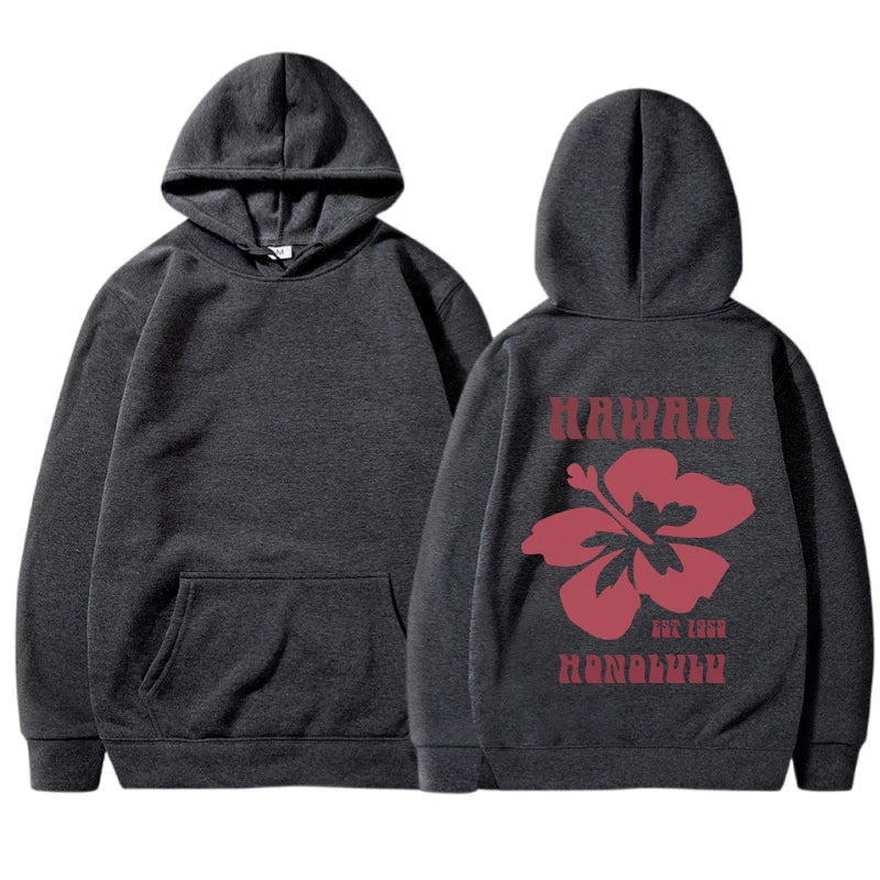Honolulu Hawaii Hibiscus Flower Preppy Aesthetic Summer Beach Hoodie