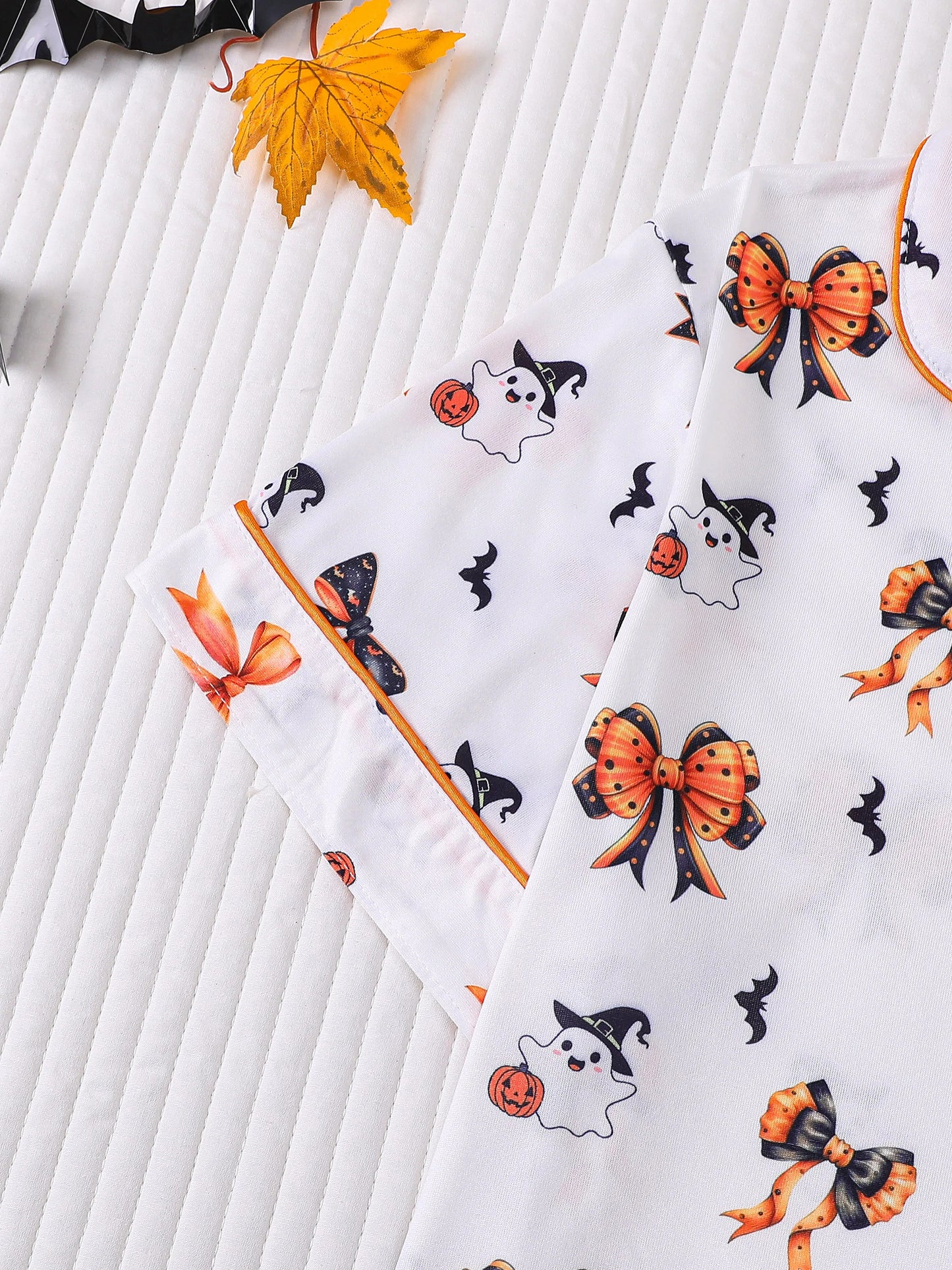 Preppy Aesthetic Halloween Ghost Bow Pajama Set