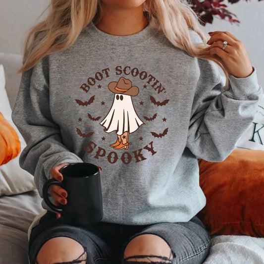 Boot Scootin Spooky Preppy Aesthetic Cowgirl Ghost Halloween Crewneck Sweatshirt