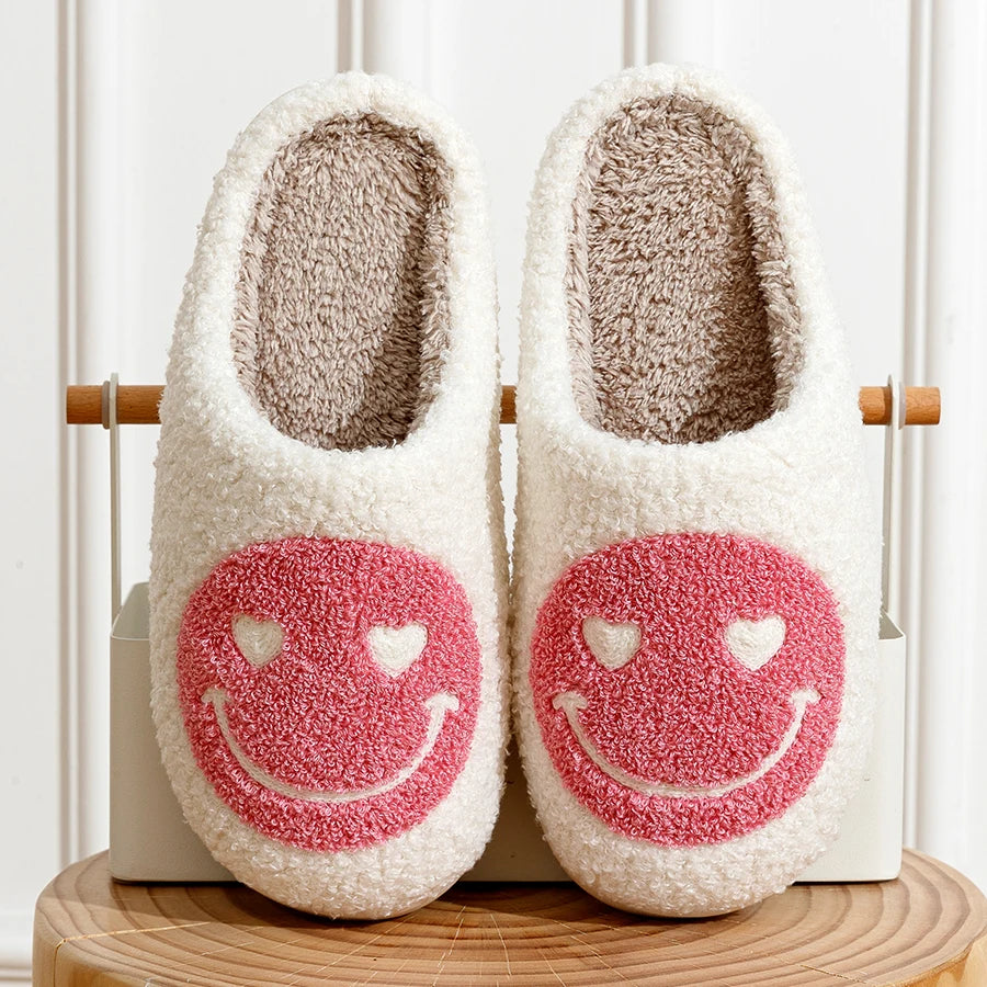 Preppy Aesthetic Smiley Face Heart Eyes Cozy Slippers