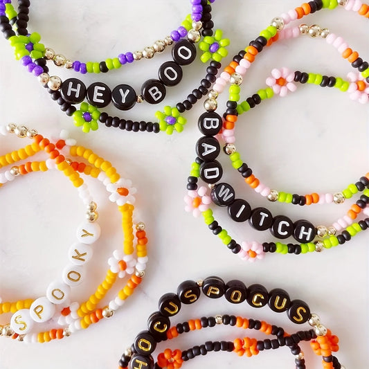Halloween Preppy Aesthetic Beaded Friendship Bracelets 3pcs/set