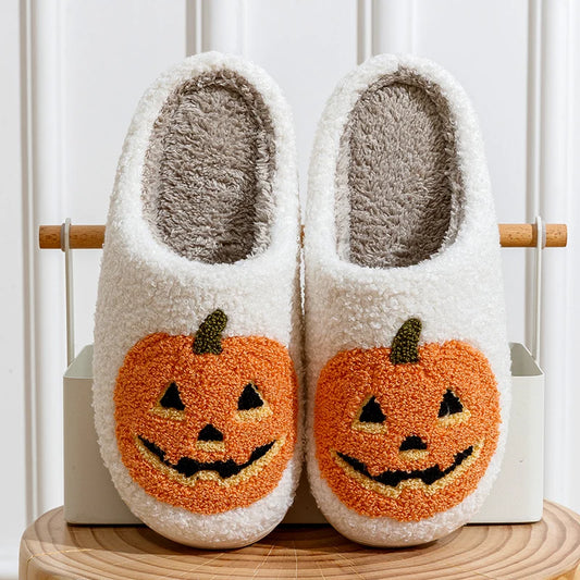 Preppy Aesthetic Pumpkin Halloween Cozy Slippers