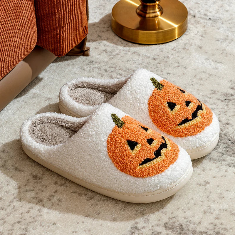 Preppy Aesthetic Pumpkin Halloween Cozy Slippers