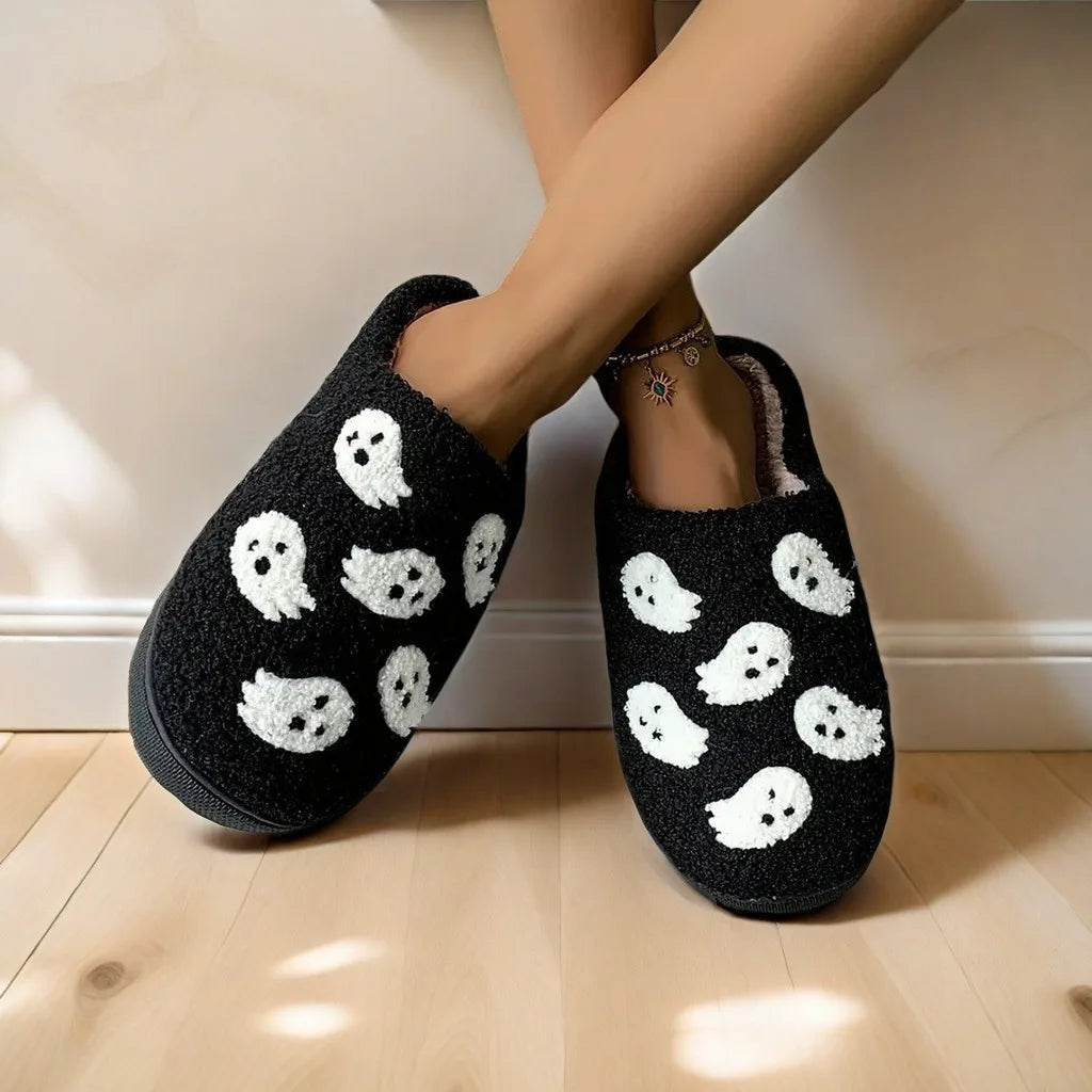 Halloween Preppy Aesthetic Spooky Ghost Cozy Slippers