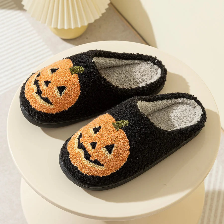 Preppy Aesthetic Pumpkin Halloween Cozy Slippers