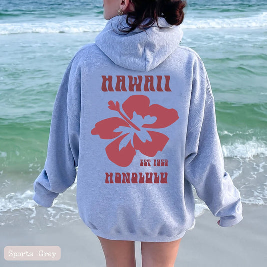 Honolulu Hawaii Hibiscus Flower Preppy Aesthetic Summer Beach Hoodie