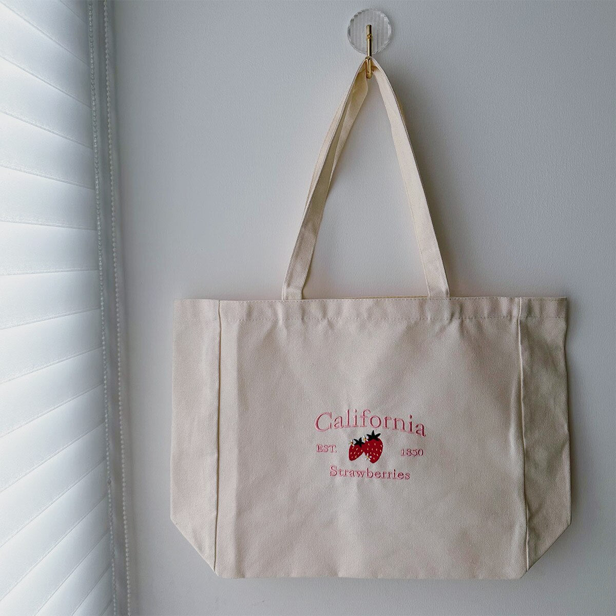California Strawberries Preppy Aesthetic Embroidered Tote Bag