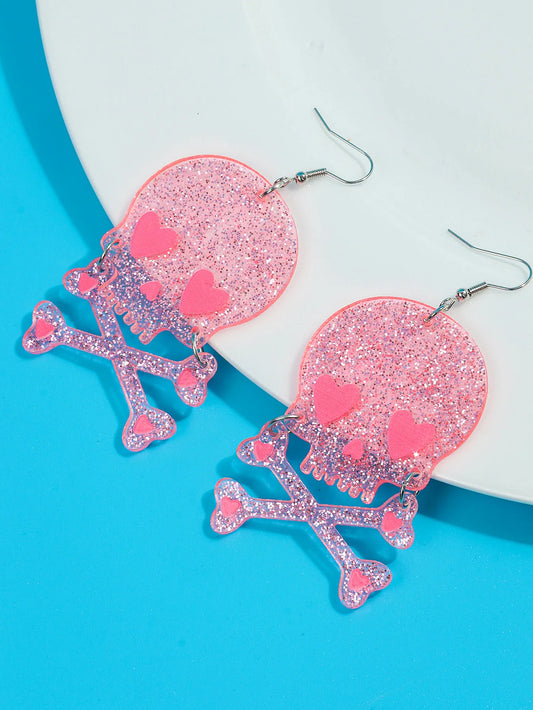 Halloween Pink Skull Heart Preppy Aesthetic Jewelry Earrings