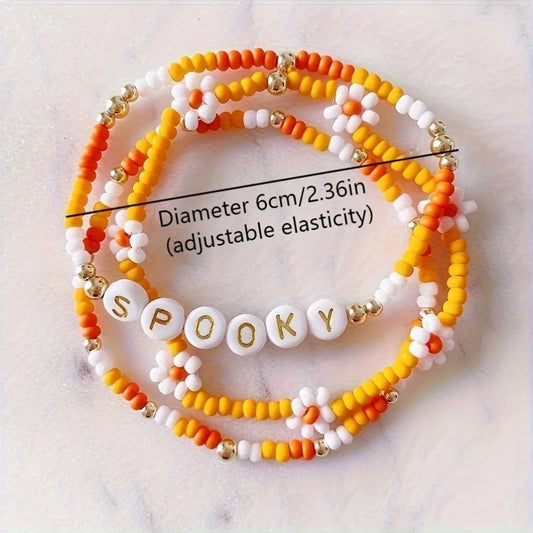 Halloween Preppy Aesthetic Beaded Friendship Bracelets 3pcs/set