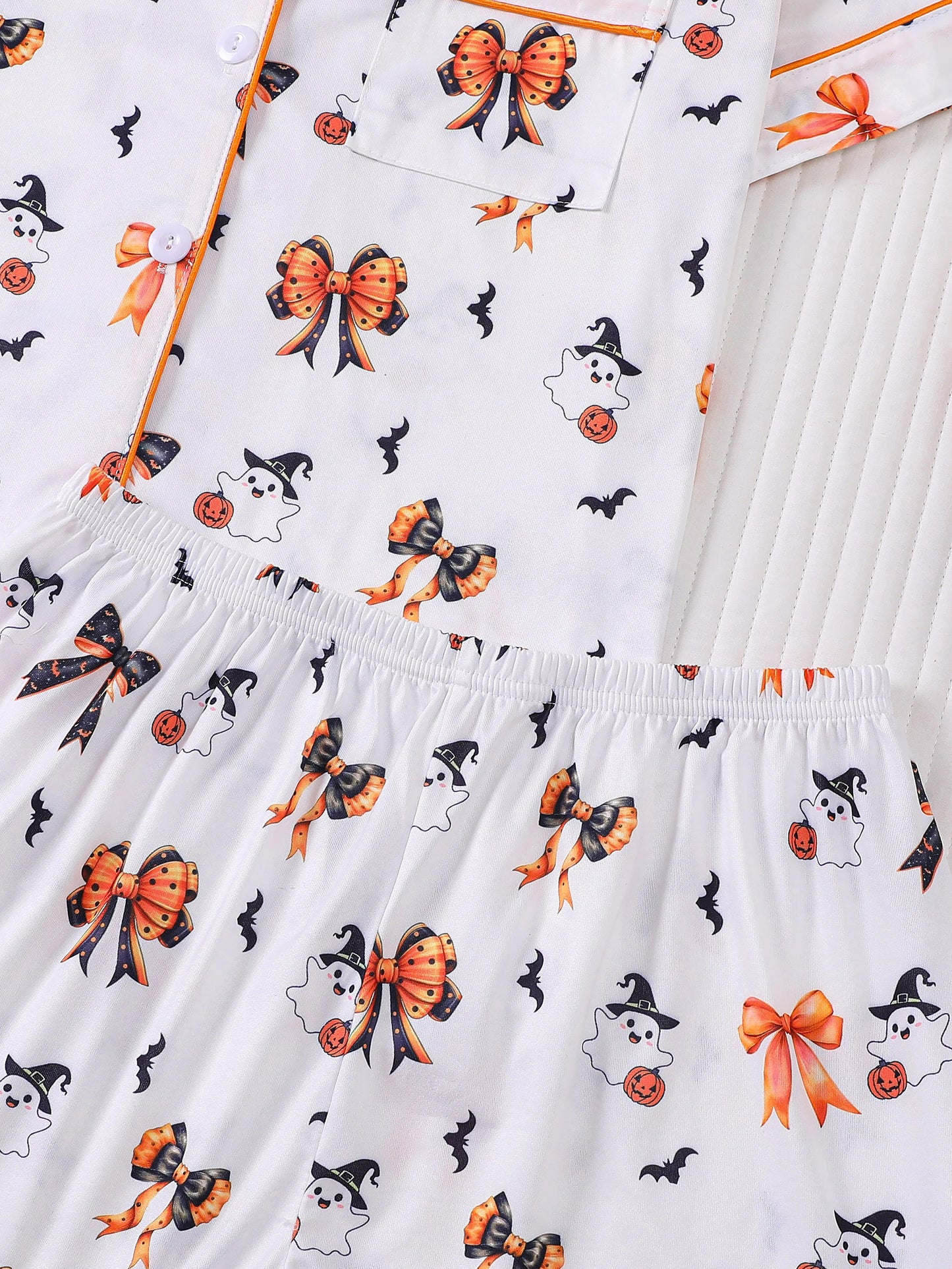 Preppy Aesthetic Halloween Ghost Bow Pajama Set