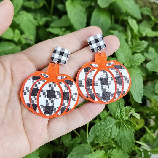 Fall Preppy Aesthetic Plaid Pumpkin Autumn Earrings