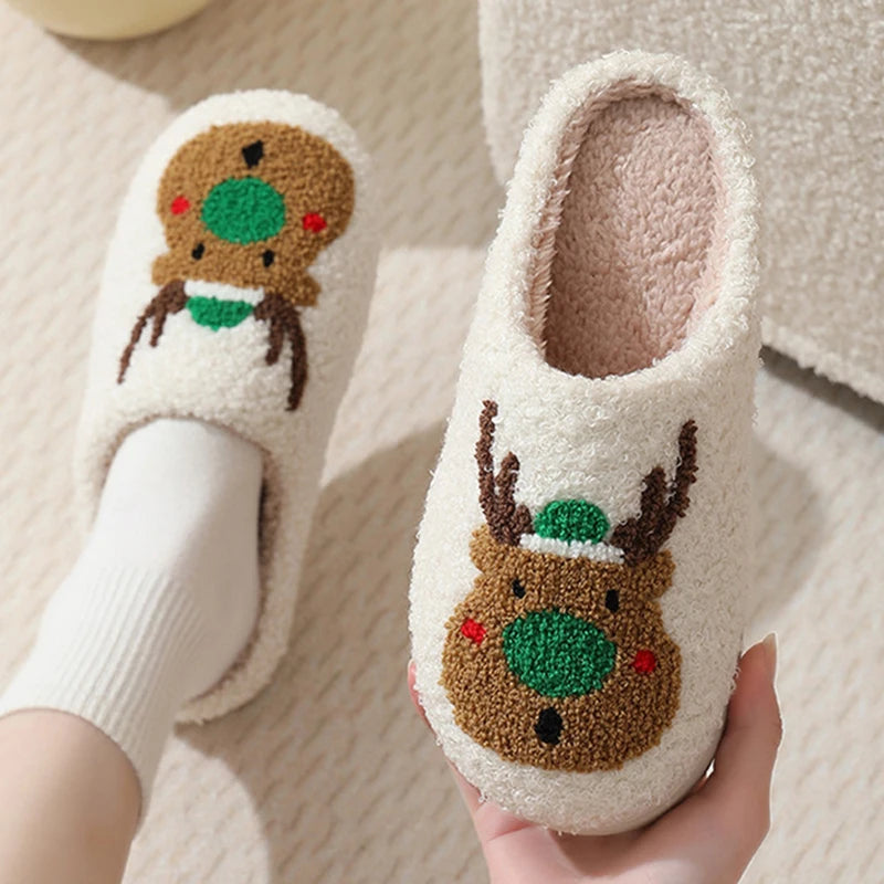 Preppy Aesthetic Christmas Reindeer Holiday Cozy Slippers