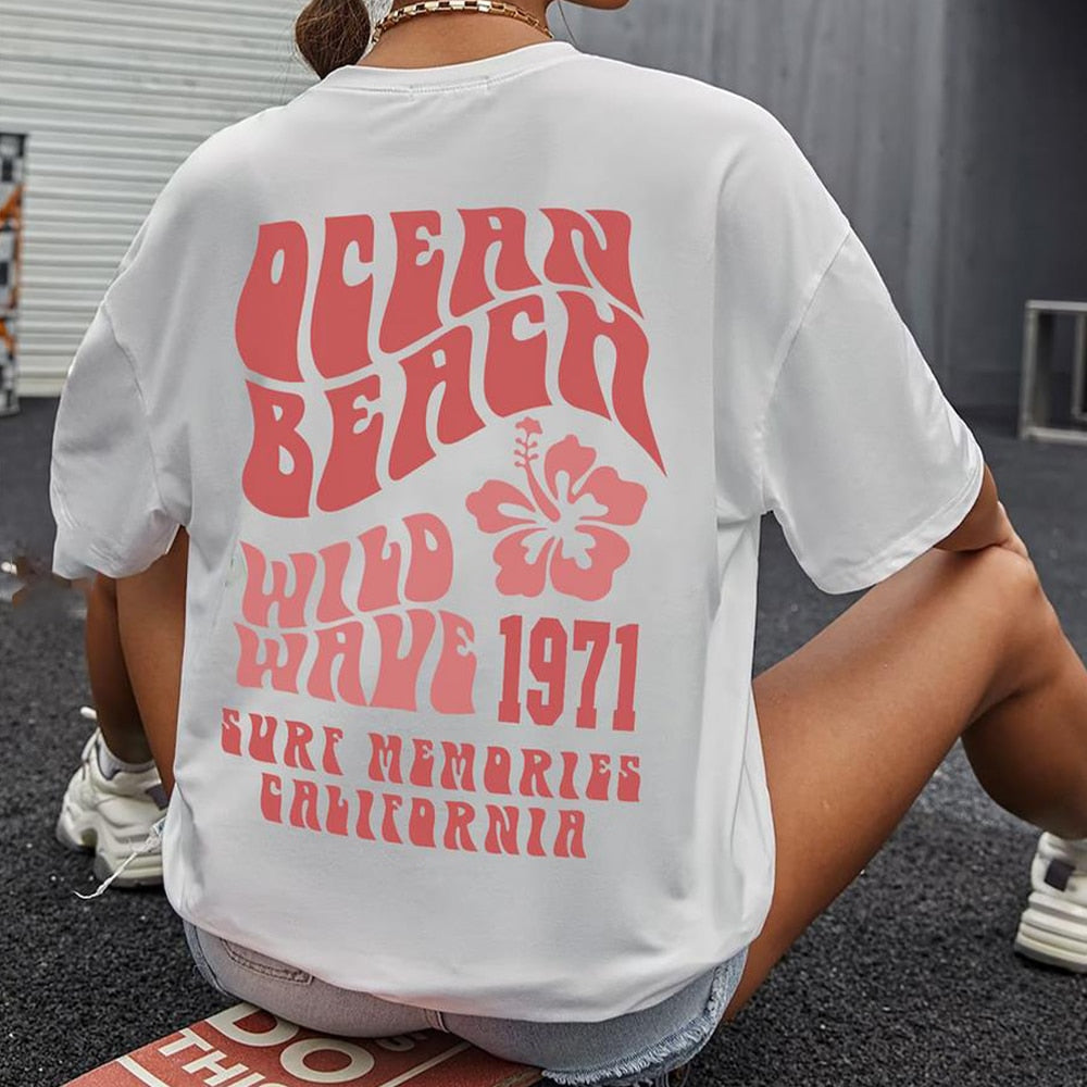 Ocean Beach Preppy Coconut Girl Aesthetic Hibiscus Graphic Tee