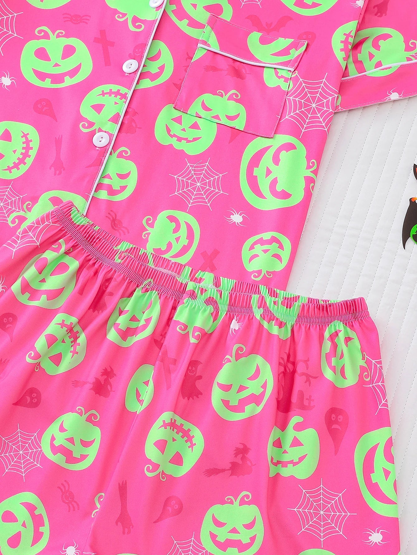 Preppy Aesthetic Halloween Pink Pumpkin Pajama Set