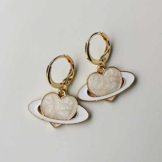 Heart Planet Saturn Preppy Aesthetic Hoop Earrings