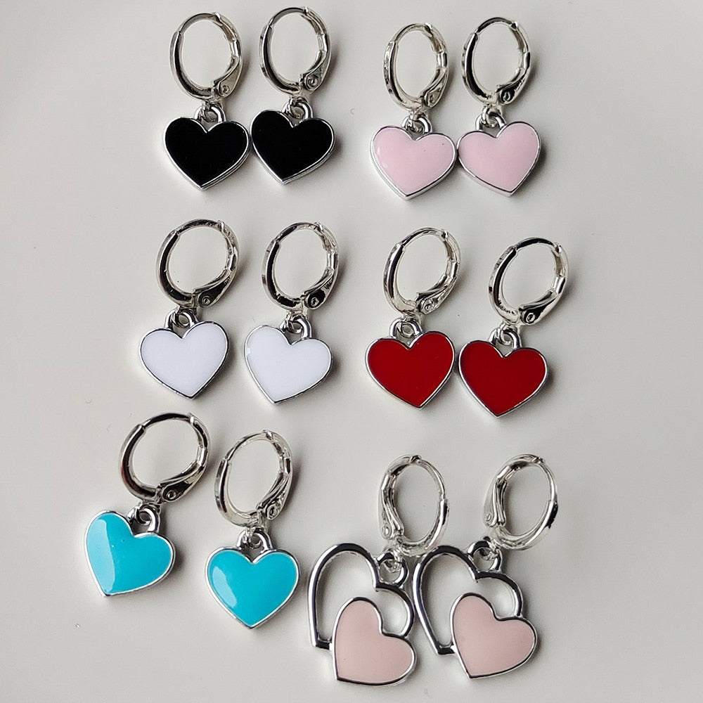 Preppy Aesthetic Heart Pendant Hoop Earrings