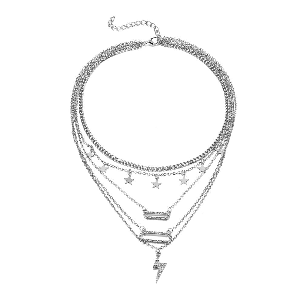 Aesthetic Lightning and Stars Preppy Layered Necklace Set
