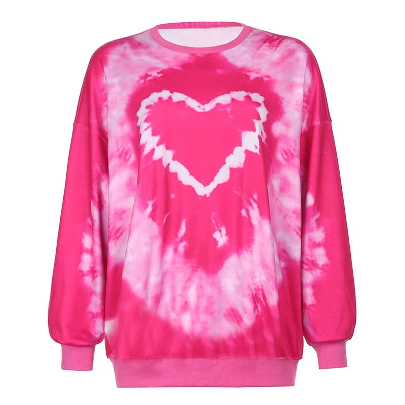 Tie Dye Pink Heart Print Sweatshirt
