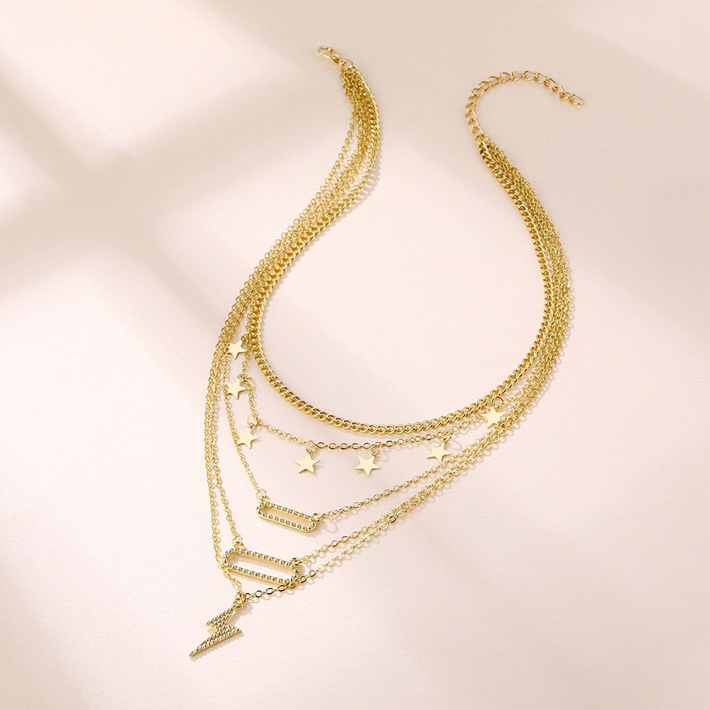 Aesthetic Lightning and Stars Preppy Layered Necklace Set