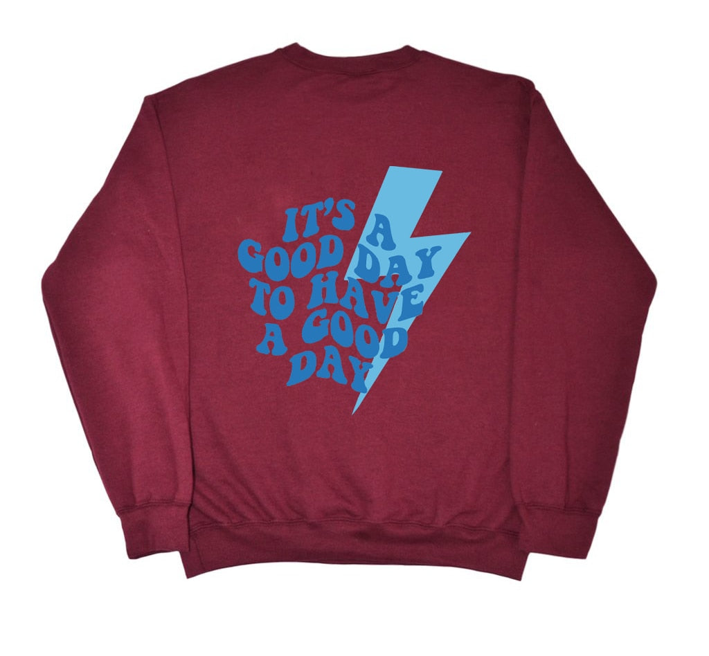 It's A Good Day To Have A Good Day Preppy Aesthetic Lightning Bolt Crewneck Sweatshirt