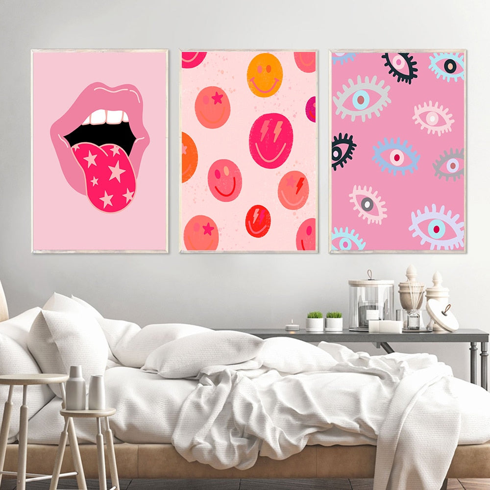 Preppy Aesthetic Pink Star Tongue Wall Art Poster
