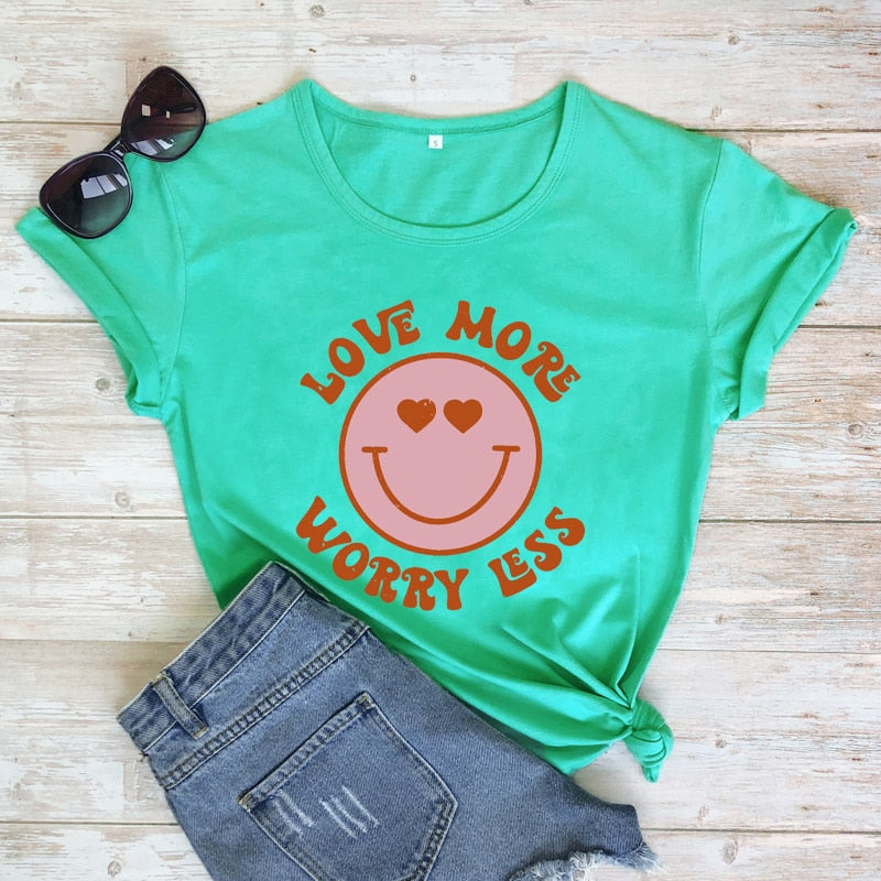 Love More Worry Less Preppy Aesthetic Smiley Face T-shirt