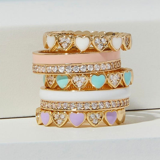 Preppy Aesthetic Rhinestone Heart Rings (2 pack)