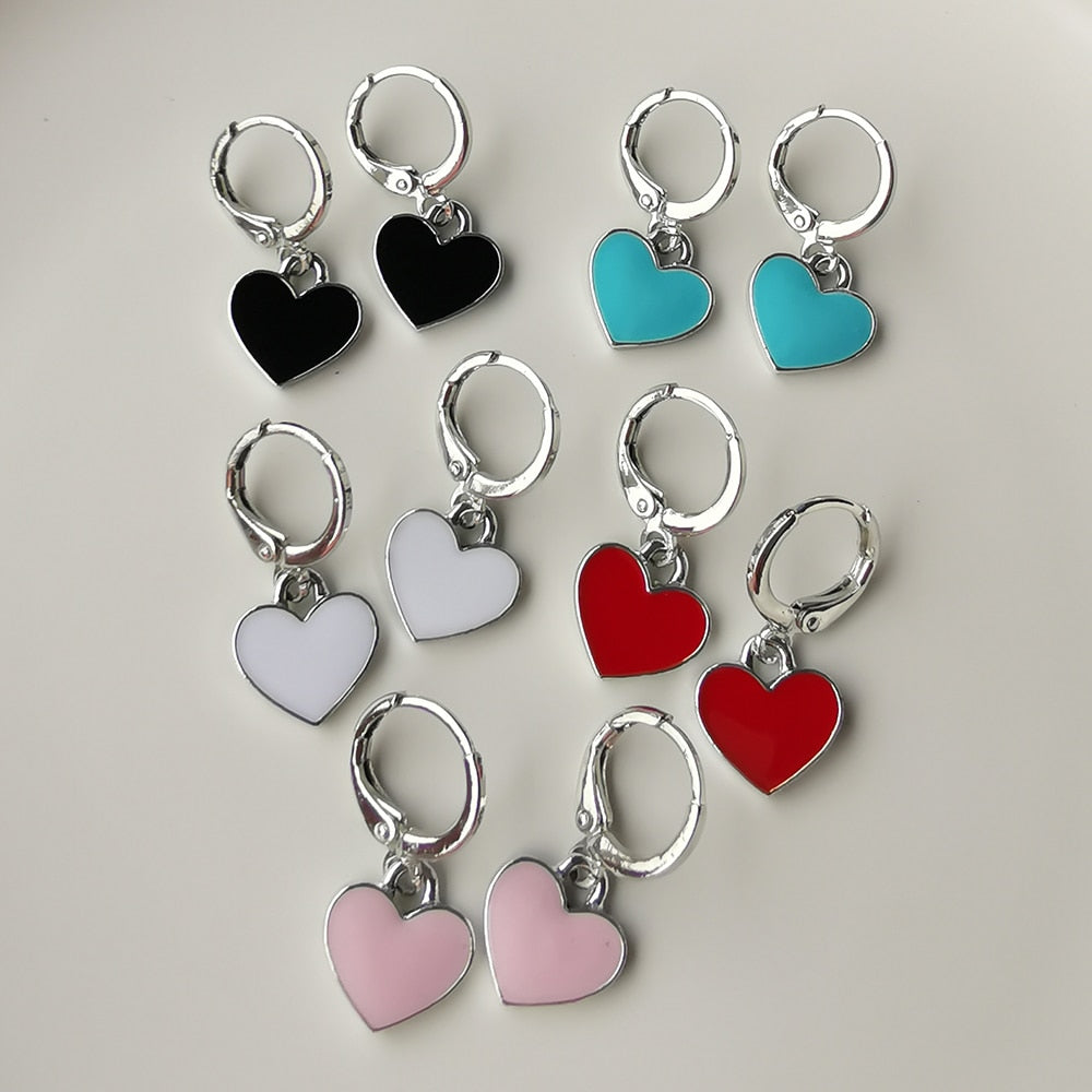 Preppy Aesthetic Heart Pendant Hoop Earrings
