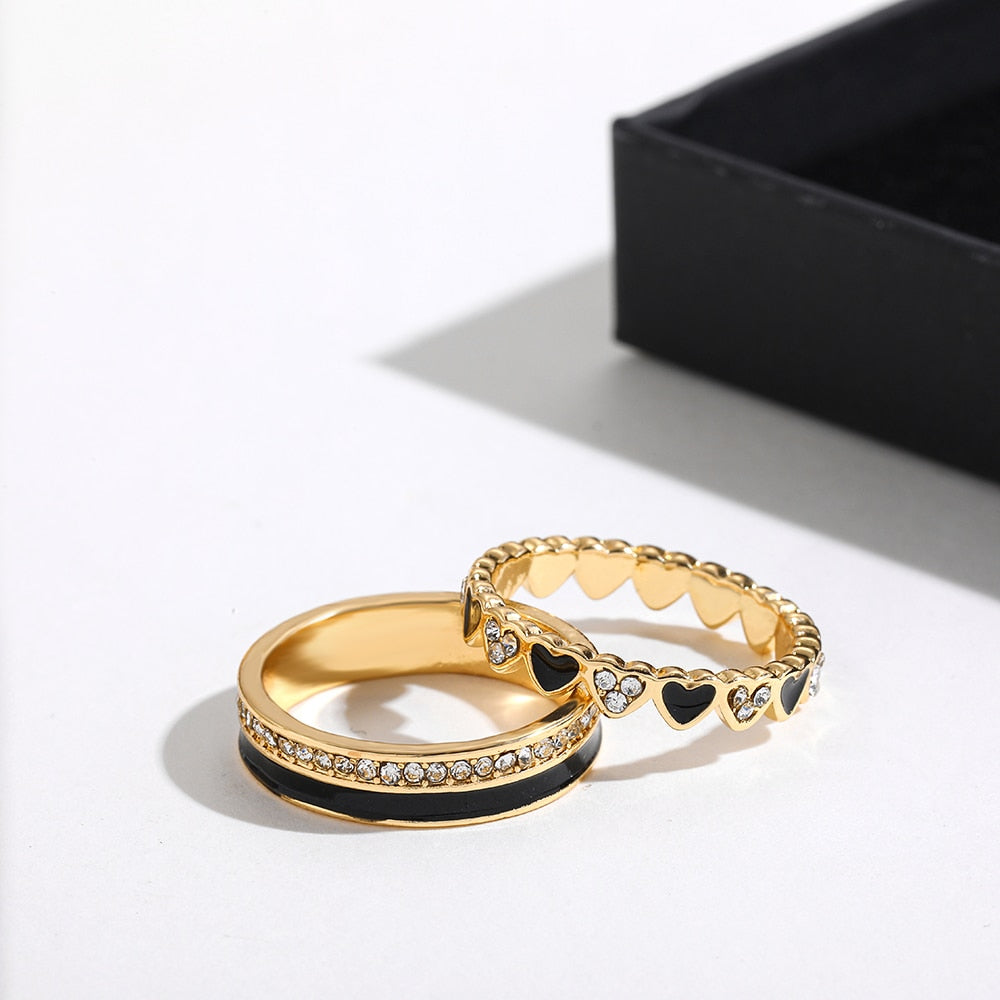Preppy Aesthetic Rhinestone Heart Rings (2 pack)