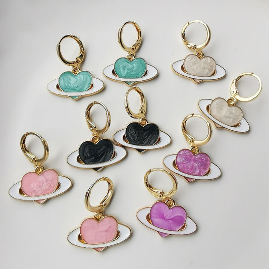 Heart Planet Saturn Preppy Aesthetic Hoop Earrings